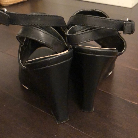 Design Lab Leather Wedge Peep Toe Ankle Strap - Picture 4 of 6